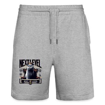 BKH Britisch Kurzhaar Blue Katze Königssessel - Stanley/Stella Unisex Bio Joggingshorts Trainer  - Grau meliert - Vorne - Nik (191cm) & Marisol (170cm)
