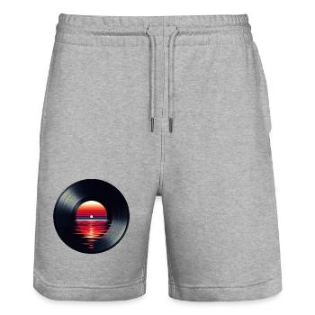 Vinyl LP Musikschallplatte, Retro Sonnenuntergang - Stanley/Stella Unisex Bio Joggingshorts Trainer  - Grau meliert - Vorne - Nik (191cm) & Marisol (170cm)