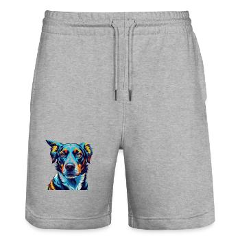 Amerikanischer Leopard Hound Hunderasse Karikatur Kawaii - Stanley/Stella Unisex Bio Joggingshorts Trainer  - Grau meliert - Vorne - Nik (191cm) & Marisol (170cm)