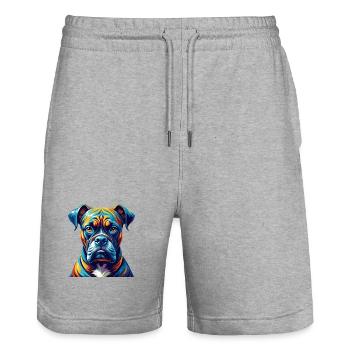 Bull Boxer Hund Rasse Bunt Karikatur Kawaii - Stanley/Stella Unisex Bio Joggingshorts Trainer  - Grau meliert - Vorne - Nik (191cm) & Marisol (170cm)