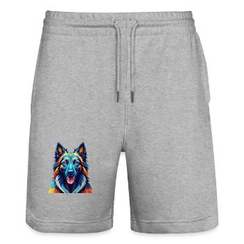 Belgian Tervuren Dog Breed Colorful Cartoon Kawaii - Stanley/Stella Trainer Unisex Organic Jogging Shorts - heather grey - Front - Nik (191cm) & Marisol (170cm)