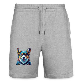 Corgi Dog Breed Colorful Watercolor Cartoon Kawaii - Stanley/Stella Trainer Unisex Organic Jogging Shorts - heather grey - Front - Nik (191cm) & Marisol (170cm)