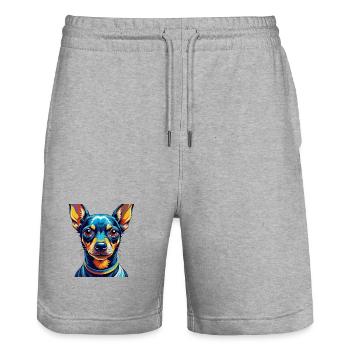 Miniatur Pinscher Hunderasse Cartoon Kawaii - Stanley/Stella Unisex Bio Joggingshorts Trainer  - Grau meliert - Vorne - Nik (191cm) & Marisol (170cm)