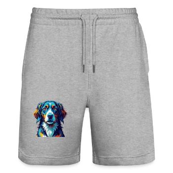 Chien de chasse norvégien race Dessin animé coloré Kawaii - Short de jogging bio TRAINER Stanley/Stella unisexe - gris chiné - Devant - Nik (191cm) & Marisol (170cm)