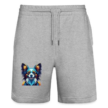 Papillon Chien Race Coloré Dessin Animé Kawaii - Short de jogging bio TRAINER Stanley/Stella unisexe - gris chiné - Devant - Nik (191cm) & Marisol (170cm)