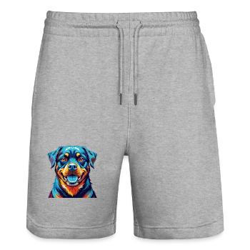Rottweiler Chien Race Coloré Dessin Animé Kawaii - Short de jogging bio TRAINER Stanley/Stella unisexe - gris chiné - Devant - Nik (191cm) & Marisol (170cm)