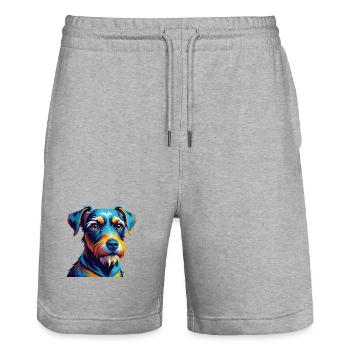 Patterdale Terrier Dog Breed Cartoon Kawaii - Stanley/Stella Trainer Unisex Organic Jogging Shorts - heather grey - Front - Nik (191cm) & Marisol (170cm)