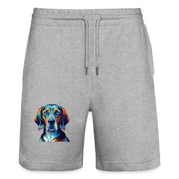 Chien de chasse polonais Chien race Dessin animé Kawaii - Short de jogging bio TRAINER Stanley/Stella unisexe - gris chiné - Devant - Nik (191cm) & Marisol (170cm)