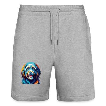Tibetan Terrier Dog Breed Colorful Cartoon Kawaii - Stanley/Stella Trainer Unisex Organic Jogging Shorts - heather grey - Front - Nik (191cm) & Marisol (170cm)