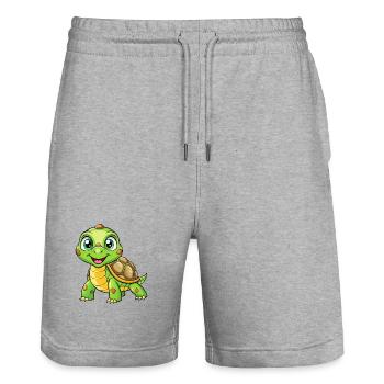 tortue mignon personnage de dessin animé Kawaii Clipart - Short de jogging bio TRAINER Stanley/Stella unisexe - gris chiné - Devant - Nik (191cm) & Marisol (170cm)