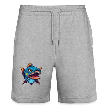 Barracuda Coloré Kawaii Dessin Animé Personnage Animal de compagnie - Short de jogging bio TRAINER Stanley/Stella unisexe - gris chiné - Devant - Nik (191cm) & Marisol (170cm)