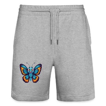 papillon coloré kawaii dessin animé personnage animal de compagnie - Short de jogging bio TRAINER Stanley/Stella unisexe - gris chiné - Devant - Nik (191cm) & Marisol (170cm)