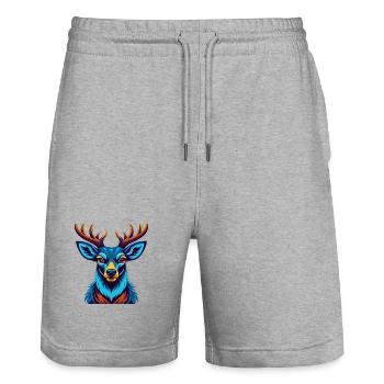 Hirsch Bunte Kawaii Cartoon Charakter Clipart - Stanley/Stella Unisex Bio Joggingshorts Trainer  - Grau meliert - Vorne - Nik (191cm) & Marisol (170cm)