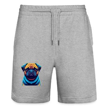 Pug Dog Colorful Kawaii Cartoon Character Clipart - Stanley/Stella Trainer Unisex Organic Jogging Shorts - heather grey - Front - Nik (191cm) & Marisol (170cm)