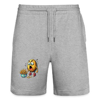 Lustiges Pommes Kartoffel Design - Stanley/Stella Unisex Bio Joggingshorts Trainer  - Grau meliert - Vorne - Nik (191cm) & Marisol (170cm)