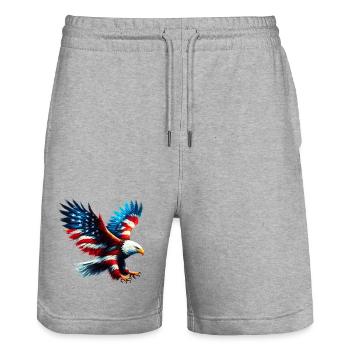 Adler Flagge USA USA Amerikanisch - Stanley/Stella Unisex Bio Joggingshorts Trainer  - Grau meliert - Vorne - Nik (191cm) & Marisol (170cm)