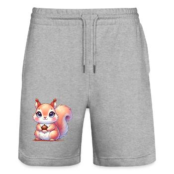 The cute squirrel with favorite food - Stanley/Stella Trainer Unisex Organic Jogging Shorts - heather grey - Front - Nik (191cm) & Marisol (170cm)