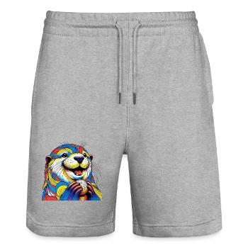 Loutre - Short de jogging bio TRAINER Stanley/Stella unisexe - gris chiné - Devant - Nik (191cm) & Marisol (170cm)