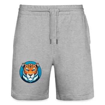 Léopard mignon drôle Kawaii dessin animé Animal Animal Logo - Short de jogging bio TRAINER Stanley/Stella unisexe - gris chiné - Devant - Nik (191cm) & Marisol (170cm)