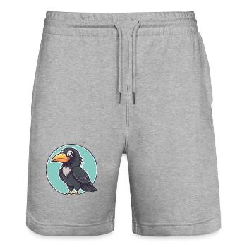 Crow Kawaii Dessin animé Personnage Animal Animal Visage - Short de jogging bio TRAINER Stanley/Stella unisexe - gris chiné - Devant - Nik (191cm) & Marisol (170cm)