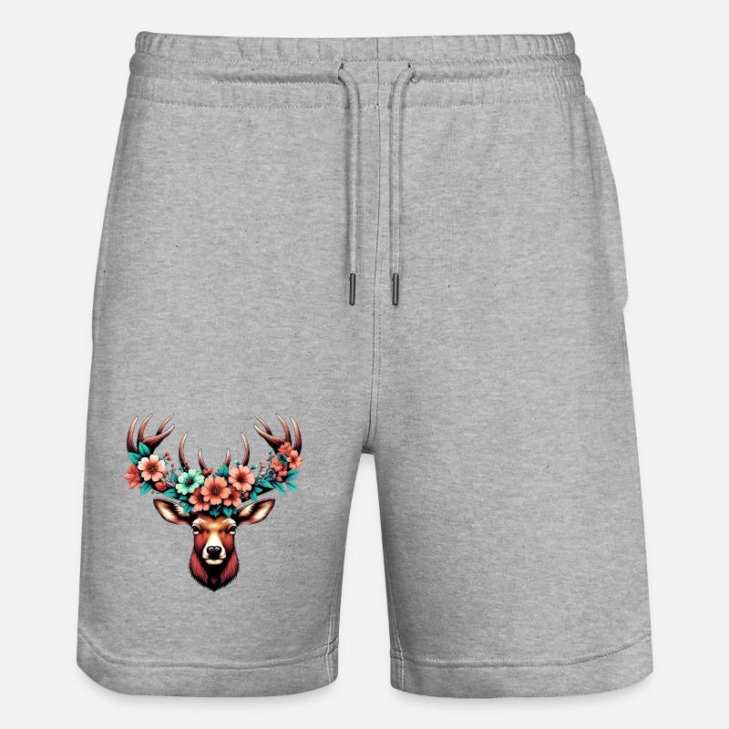 Cerf avec des fleurs - Short de jogging bio TRAINER Stanley/Stella unisexe - gris chiné