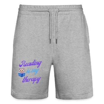 Lesetherapie-Geschenk - Stanley/Stella Unisex Bio Joggingshorts Trainer  - Grau meliert - Vorne - Nik (191cm) & Marisol (170cm)