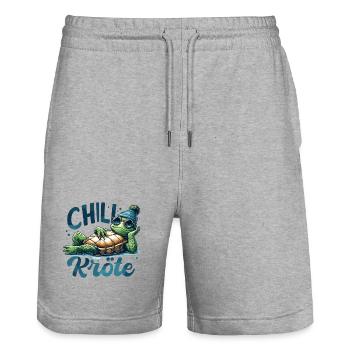 Chillige Kröte Schildkröte cool chillen Geschenk - Stanley/Stella Unisex Bio Joggingshorts Trainer  - Grau meliert - Vorne - Nik (191cm) & Marisol (170cm)