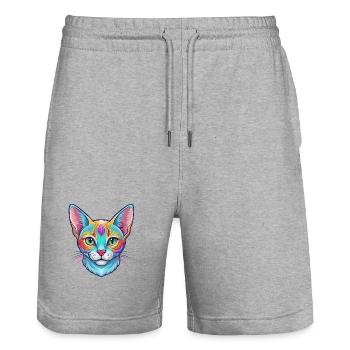 Abessinische Kurzhaarkatze Rasse Karikatur Kawaii Anim - Stanley/Stella Unisex Bio Joggingshorts Trainer  - Grau meliert - Vorne - Nik (191cm) & Marisol (170cm)