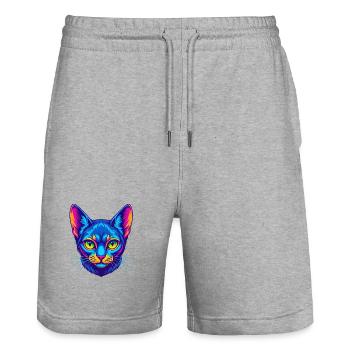 Abessinische Kurzhaarkatze Rasse Karikatur Kawaii Anim - Stanley/Stella Unisex Bio Joggingshorts Trainer  - Grau meliert - Vorne - Nik (191cm) & Marisol (170cm)