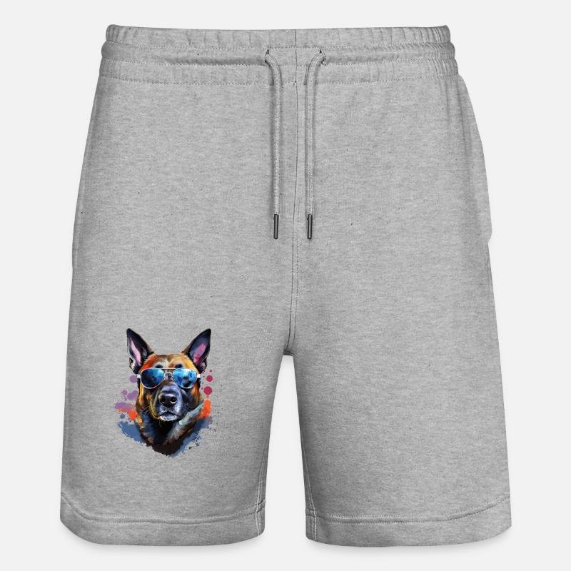 Malinois avec lunettes de soleil - Short de jogging bio TRAINER Stanley/Stella unisexe - gris chiné