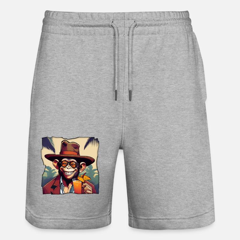 Affe mit Cocktail! - Stanley/Stella Unisex Bio Joggingshorts Trainer  - Grau meliert