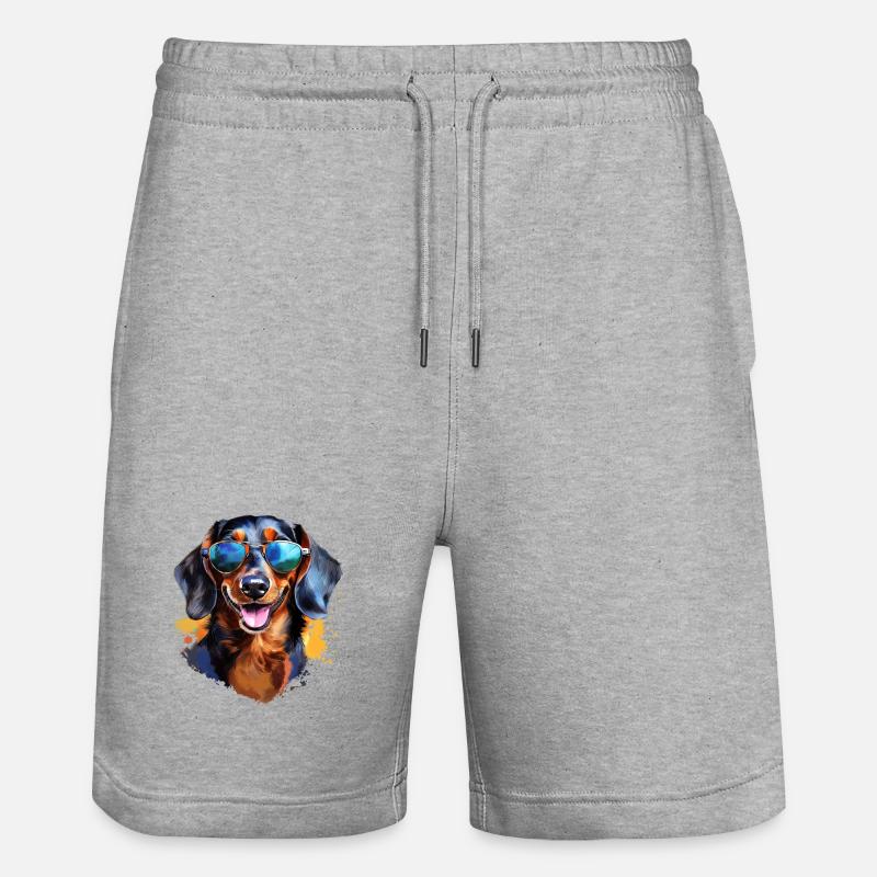 Dackel mit Sonnenbrille - Stanley/Stella Unisex Bio Joggingshorts Trainer  - Grau meliert