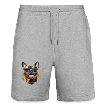 Frenchie with sunglasses - Stanley/Stella Trainer Unisex Organic Jogging Shorts - heather grey - Front - Nik (191cm) & Marisol (170cm)