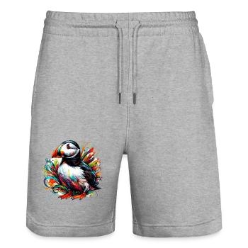 Papageitaucher - Stanley/Stella Unisex Bio Joggingshorts Trainer  - Grau meliert - Vorne - Nik (191cm) & Marisol (170cm)
