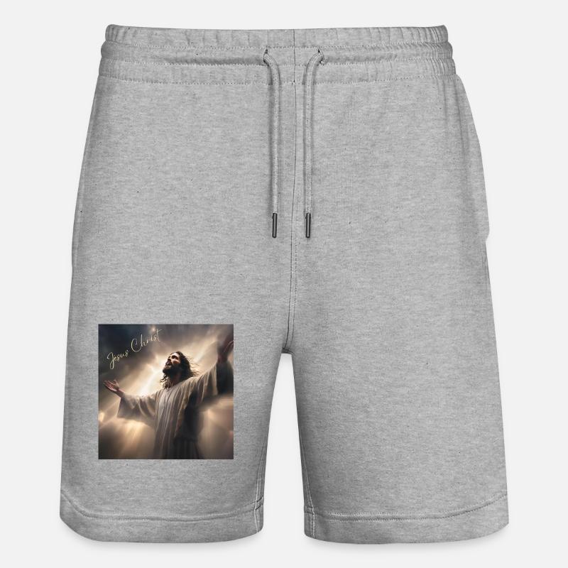 Jesus Christ, Catholic, Religious - Stanley/Stella Trainer Unisex Organic Jogging Shorts - heather grey
