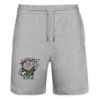 3 MonsterFussball - Stanley/Stella Unisex Bio Joggingshorts Trainer  - Grau meliert - Vorne - Nik (191cm) & Marisol (170cm)
