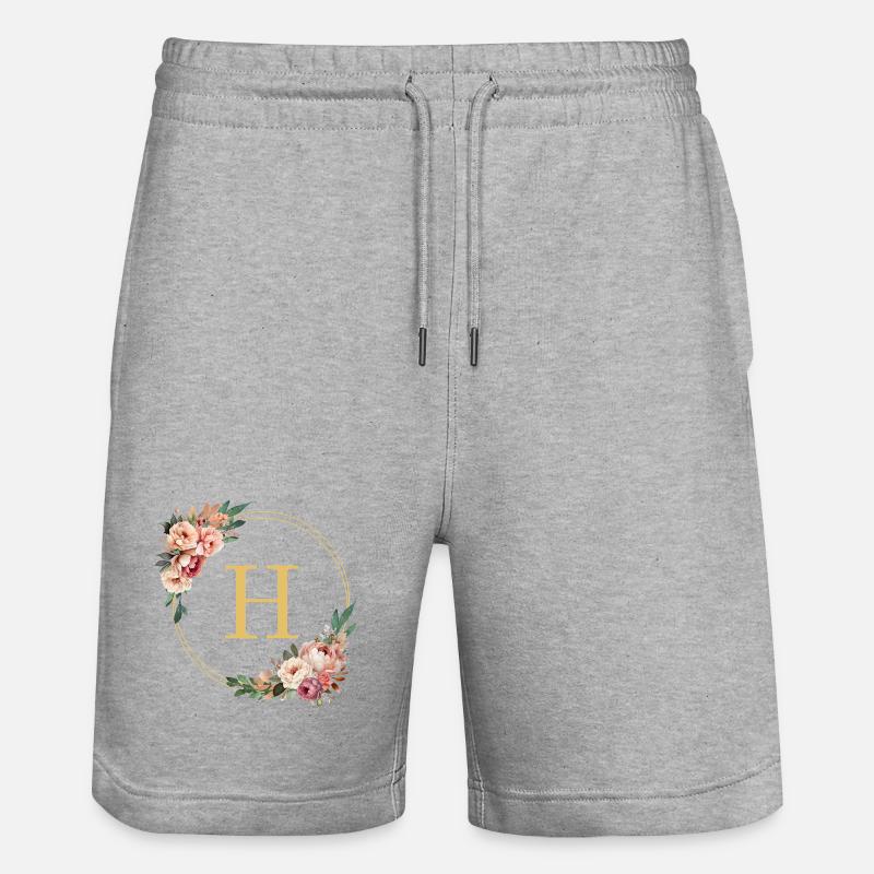 H Monogramme, Couronne de fleurs, Personnalisable - Short de jogging bio TRAINER Stanley/Stella unisexe - gris chiné