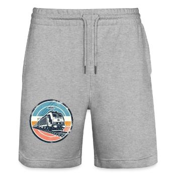 E-Lok mit Güterzug - Stanley/Stella Unisex Bio Joggingshorts Trainer  - Grau meliert - Vorne - Nik (191cm) & Marisol (170cm)