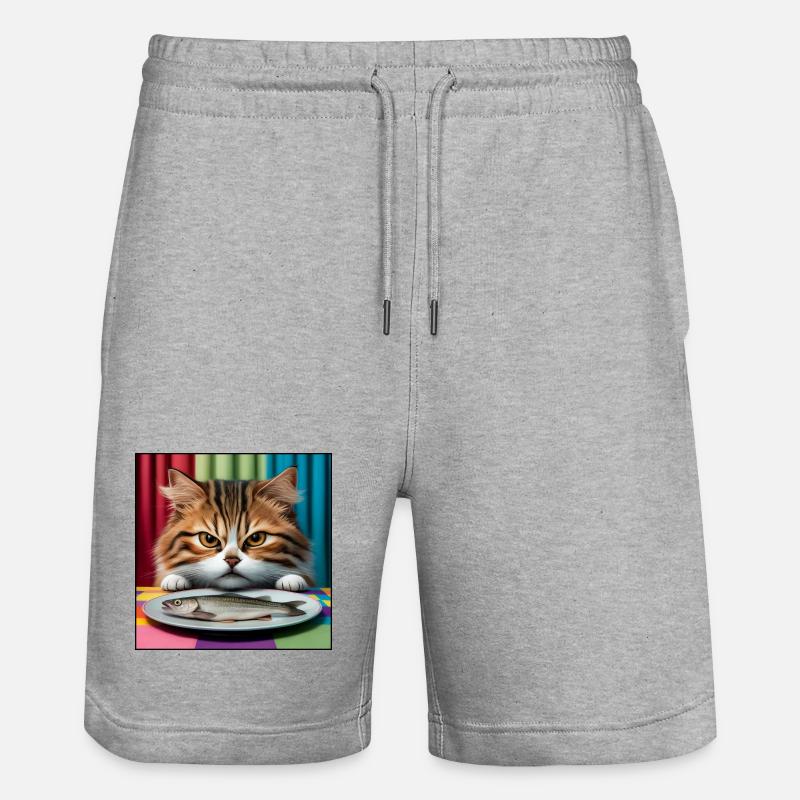 Chat avec du poisson - Short de jogging bio TRAINER Stanley/Stella unisexe - gris chiné