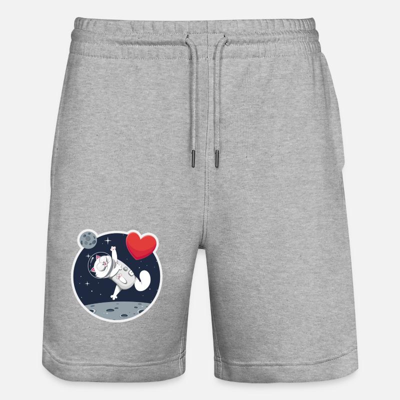 Einsame Astronautin Katze fängt Herz - Stanley/Stella Unisex Bio Joggingshorts Trainer - Grau meliert