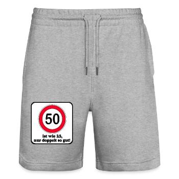 50th Birthday , twice as good (25) - Stanley/Stella Trainer Unisex Organic Jogging Shorts - heather grey - Front - Nik (191cm) & Marisol (170cm)