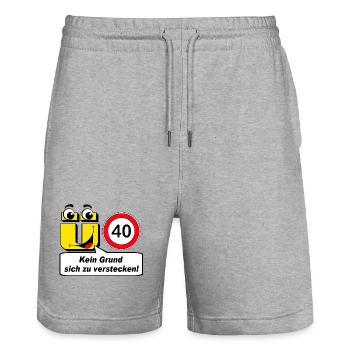 40e anniversaire, plus de 40 ans aucune raison de .......... - Short de jogging bio TRAINER Stanley/Stella unisexe - gris chiné - Devant - Nik (191cm) & Marisol (170cm)