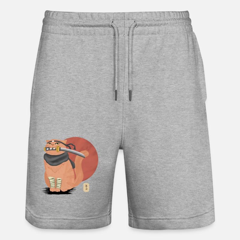 Chat samouraï avec Katana - Short de jogging bio TRAINER Stanley/Stella unisexe - gris chiné