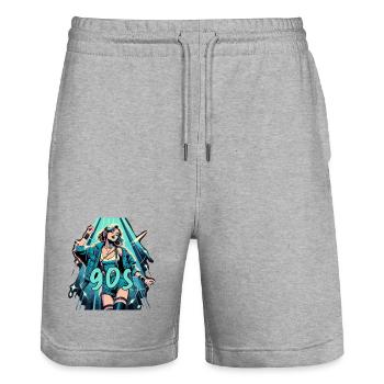Frau tanzt Tanzen 90er Retro Disco Disko Geschenk - Stanley/Stella Unisex Bio Joggingshorts Trainer  - Grau meliert - Vorne - Nik (191cm) & Marisol (170cm)