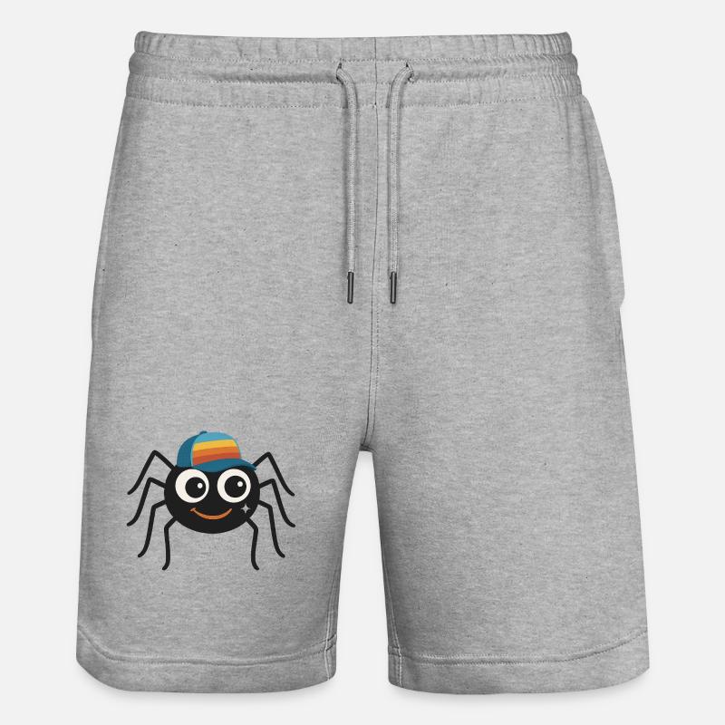 Coole Spinne mit Retro-Cappy – süß & frech - Stanley/Stella Unisex Bio Joggingshorts Trainer  - Grau meliert