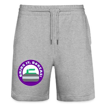 Curling Callout T-Shirt - Stanley/Stella Trainer Unisex Organic Jogging Shorts - heather grey - Front - Nik (191cm) & Marisol (170cm)