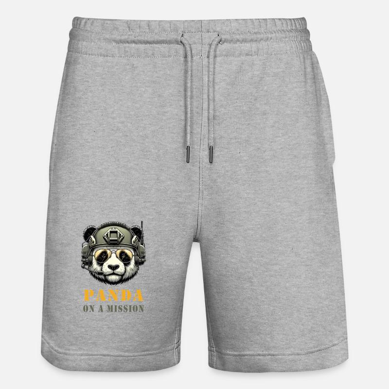 Panda in Mission / Military - Stanley/Stella Trainer Unisex Organic Jogging Shorts - heather grey