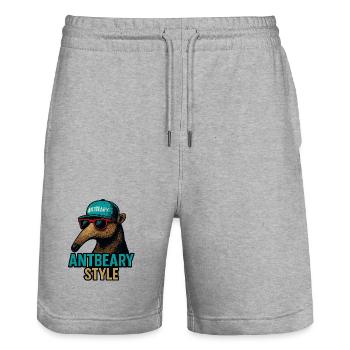 Antbeary Style Aardvark Cartoon - Stanley/Stella Trainer Unisex Organic Jogging Shorts - heather grey - Front - Nik (191cm) & Marisol (170cm)