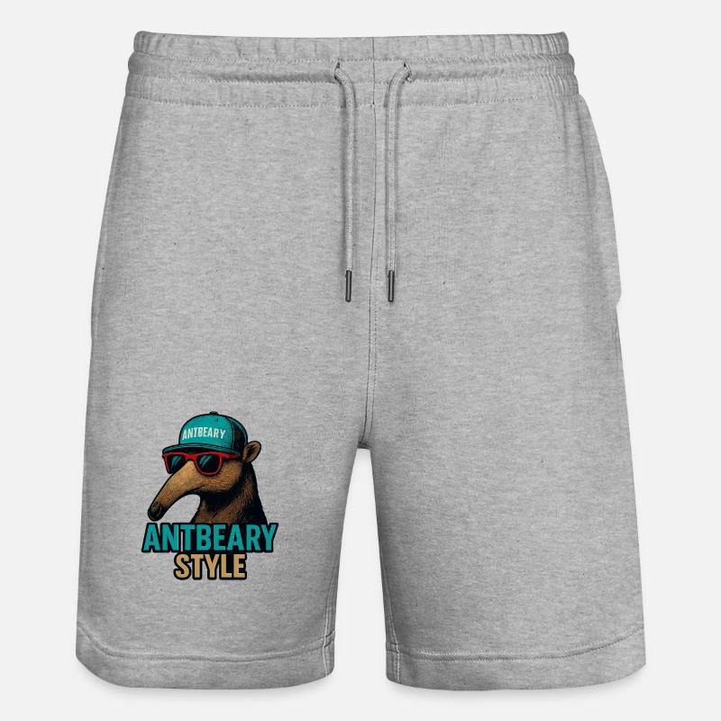 Antbeary Style Aardvark Cartoon - Stanley/Stella Trainer Unisex Organic Jogging Shorts - heather grey