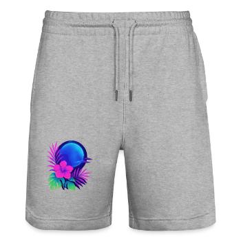 Neon Tropic Moon - Stanley/Stella Trainer Unisex Organic Jogging Shorts - heather grey - Front - Nik (191cm) & Marisol (170cm)